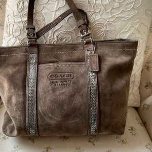 Coach taupe suede handbag